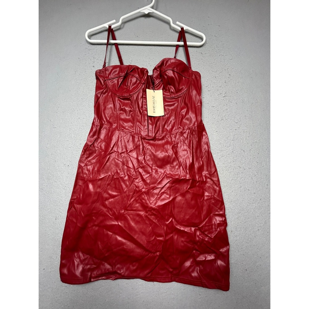SHEIN Mini Dress Faux Leather Red Size Large 8/10 EU 40/42 Womens